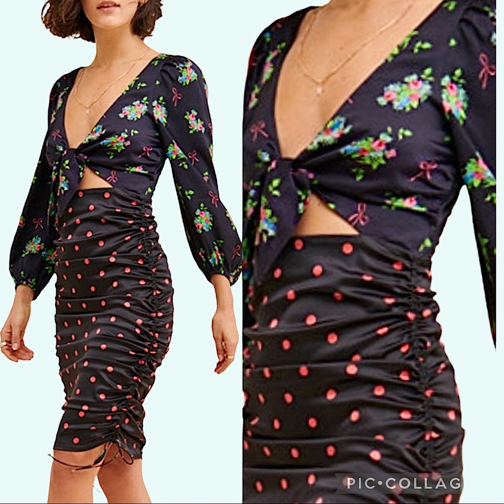 For Love & Lemons Wilson Mixed Print Dress in Black Multi. Size M.